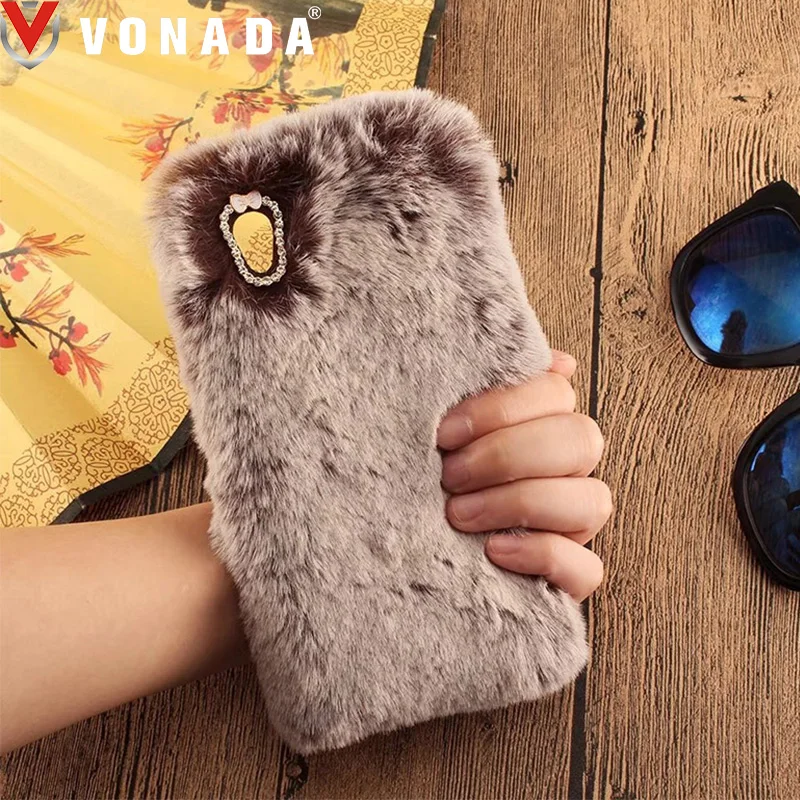 

Vonada Plush Case for Sony Xperia XZ1 Compact L1 Z5 Z4 Z3 Z2 C5 Cute Rabbit Ears Fur Cover TPU Diamond Jewelled Soft Case Cover