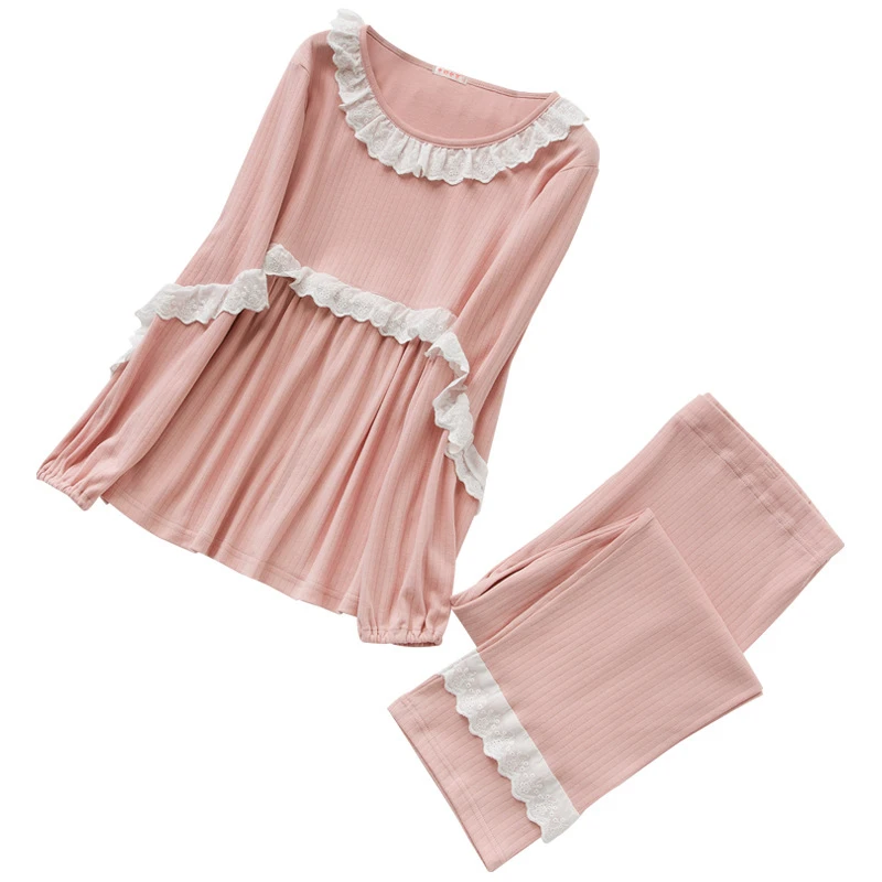 

Women Pregnant Breast Feeding Pajamas Clothes Set Maternity Cotton Lace Tops+Pants Pregnant Home Sleepwear Clothes AA11387
