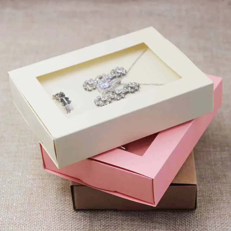 

Wholesale pendant with earring /ring set display & packing window box,pink/beige/kraft/black/white jewelry set packing box 30pcs