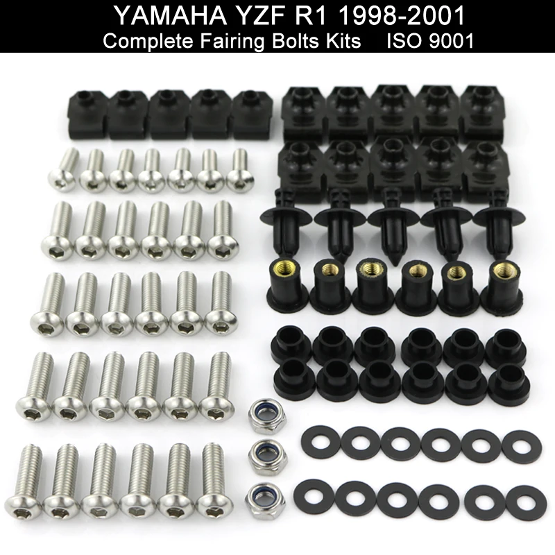 

For YAMAHA YZFR1 YZF R1 1998 1999 2000 2001 1998-2001 Motorcycle Complete Full Fairing Bolts Kit Fairing Clips Stainless Steel