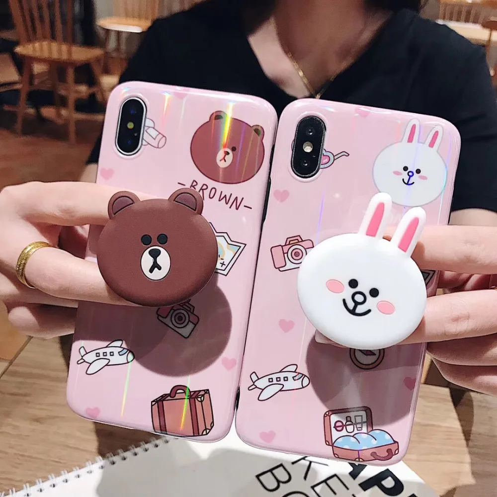 

maosenguoji Laser funny cute cartoon Bear rabbit Mobile Phone Case for iphone 6 6s 6plus 7 8 plus 10 X XR Xs Max fashion case