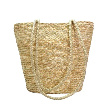 

European Style Simple Elegant Straw Woven Beach Tote Bag Purse