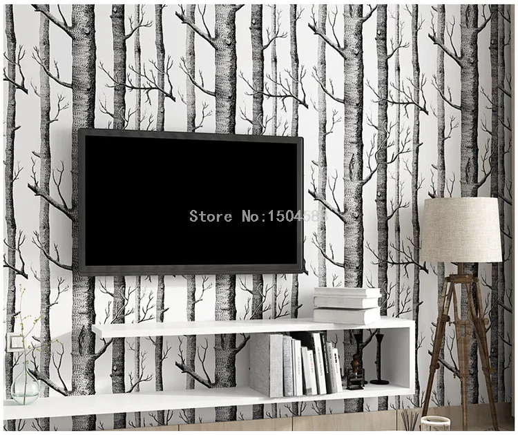 Нетканые обои с изображением березового дерева, современные дизайнерские обои, простые черно-белые обои для гостиной