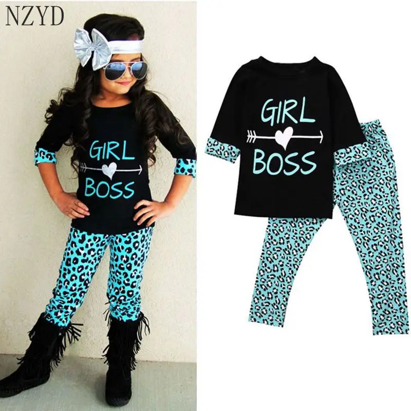 

2017 New Fashion Summer Spring Girl Two Pieces Suit Children T-Shirt Tops+Pants Suit Europe Style Leisure Kids Clothes DC156
