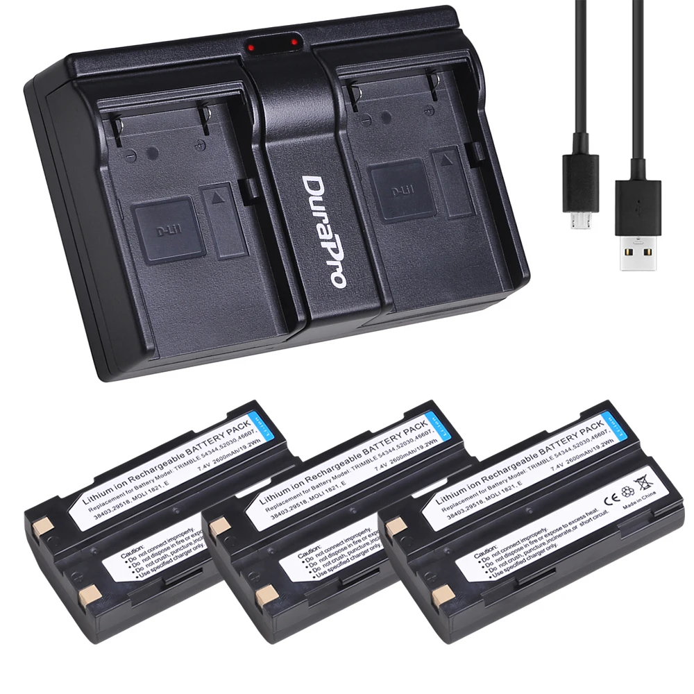 

3x 7.V 2600mAh Battery for Trimble 54344, 32030,92600 Battery + Dual USB Charger for Trimble 5700 5800,MT1000,R7,R8 GPS Receiver