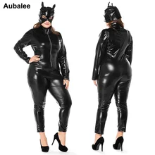 Сексуальный женский комбинезон черного цвета с котом размера плюс XXXL, костюм из искусственной кожи для женщин, женский костюм кошки на Хэллоуин
