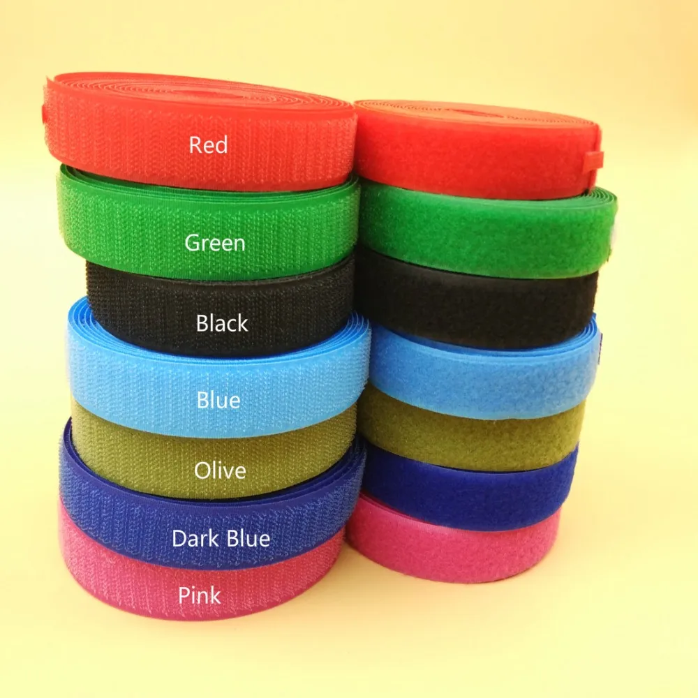1" Colorful Sew On Roll Hook + Loop Tape Black Red 10M Sewing Fastener