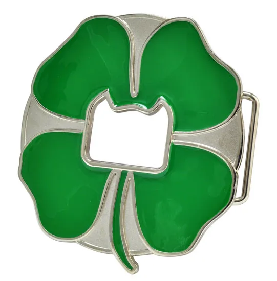 Зеленый Эмаль трилистник Lucky 4 лист клевера пряжка для ремня в западном стиле ковбой