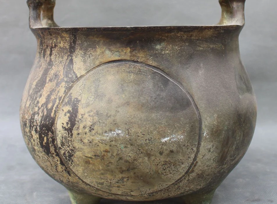 

free shipping 8" Ancient Chinese Dynasty Palace Old Bronze 3 Foot incense burner Censer Statue
