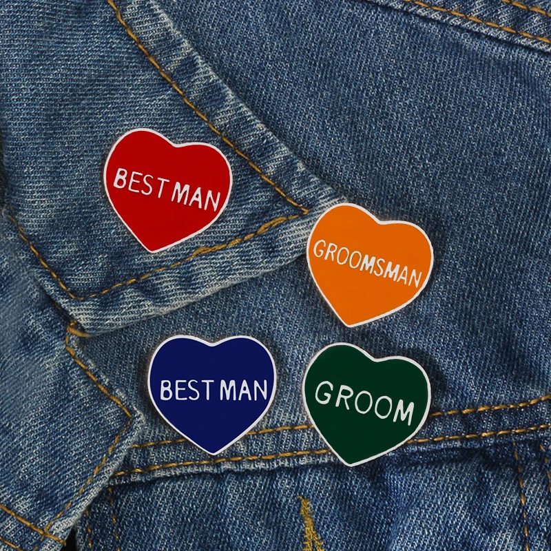 

12 Style Heart Brooches BEST MEN GROOMSMAN GROOM Enamel Pin Badge Men Wedding Clothes Jewelry Lapel Button Pins Accessories Gift