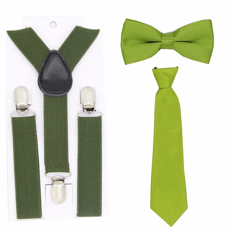 Детские подтяжки из 3 предметов, галстук-бабочка, комплект галстуков с регулируемыми Y-Back подтяжками, бабочка с бантом для свадьбы, галстуки для детей на подтяжках - Цвет: 6 army green