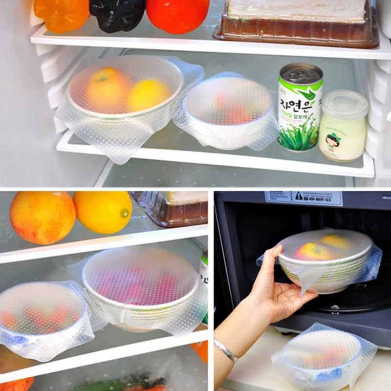 

Multifunction 4 Pcs Food Grade Silicone Lids Bowl Cover Reusable Stretchable Silicone Food Fresh Wraps Kitchen Tools Gadgets