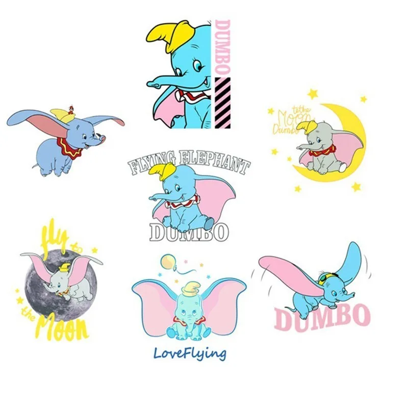 

Dumbo elephant Patch Iron on Heat Transfer Printing Patches Stickers for Clothes DIY Appliques Washable A-level Thermal Patches
