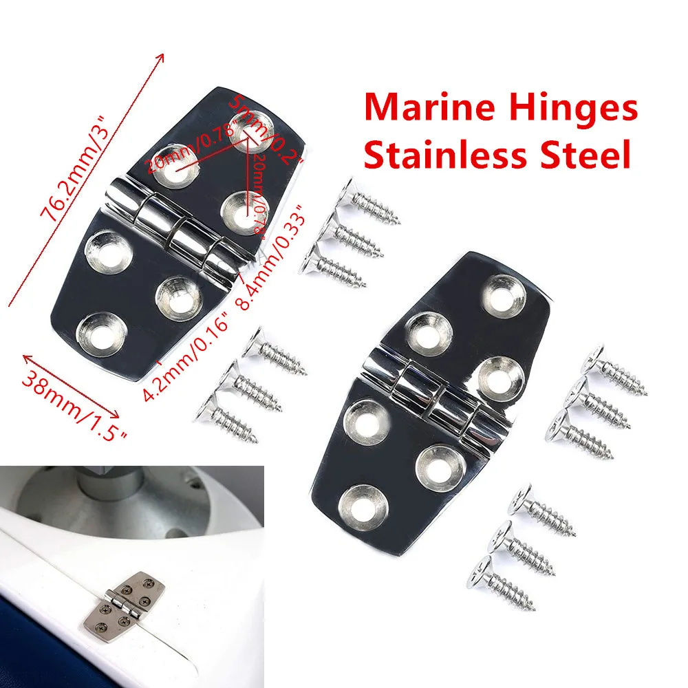 

2 pcs Heavy Duty Marine Cast Door Hinge Stainless Steel 3" x 1.5" with Screws for Boat Cabinet Flush Hatch