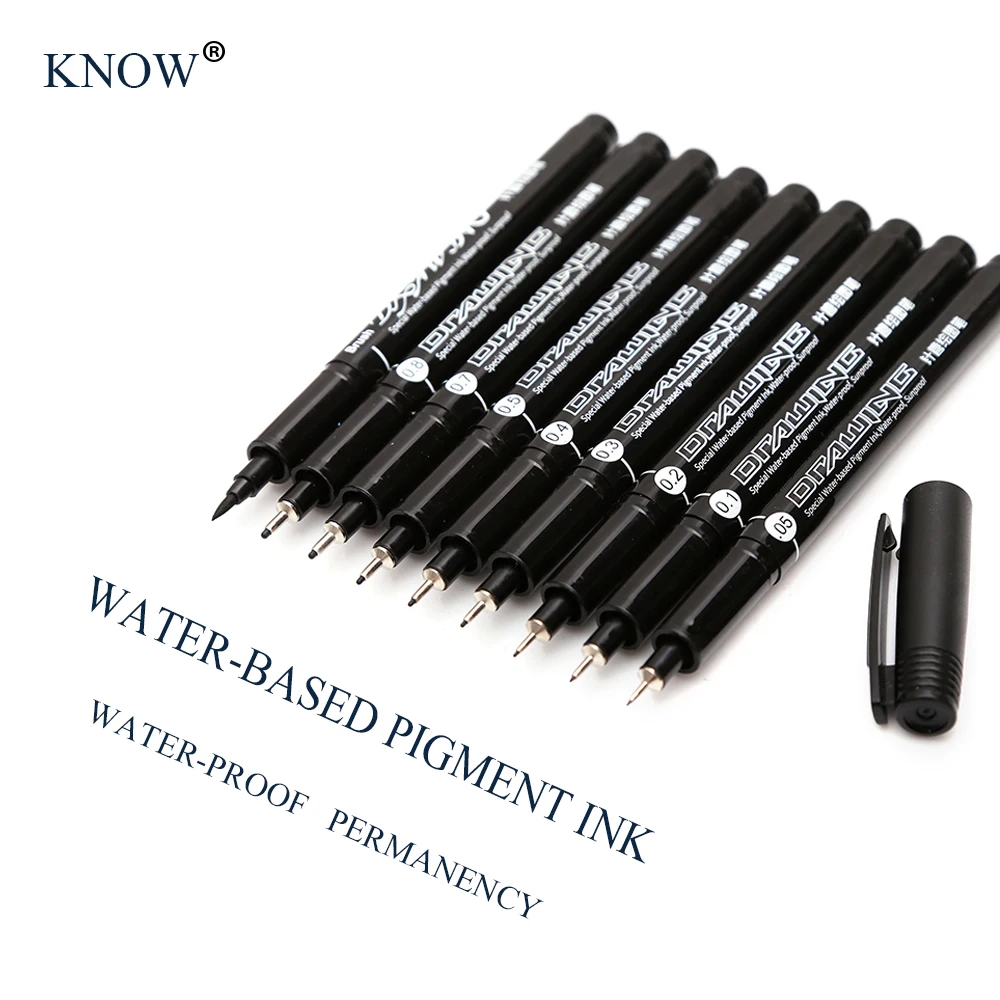 9Pcs/Set Art Marker Pen Ink Black Pigment Liner Neelde Water-proof Drawing Pen Sunproof Marker Pen For Sketching Hook Art Pen