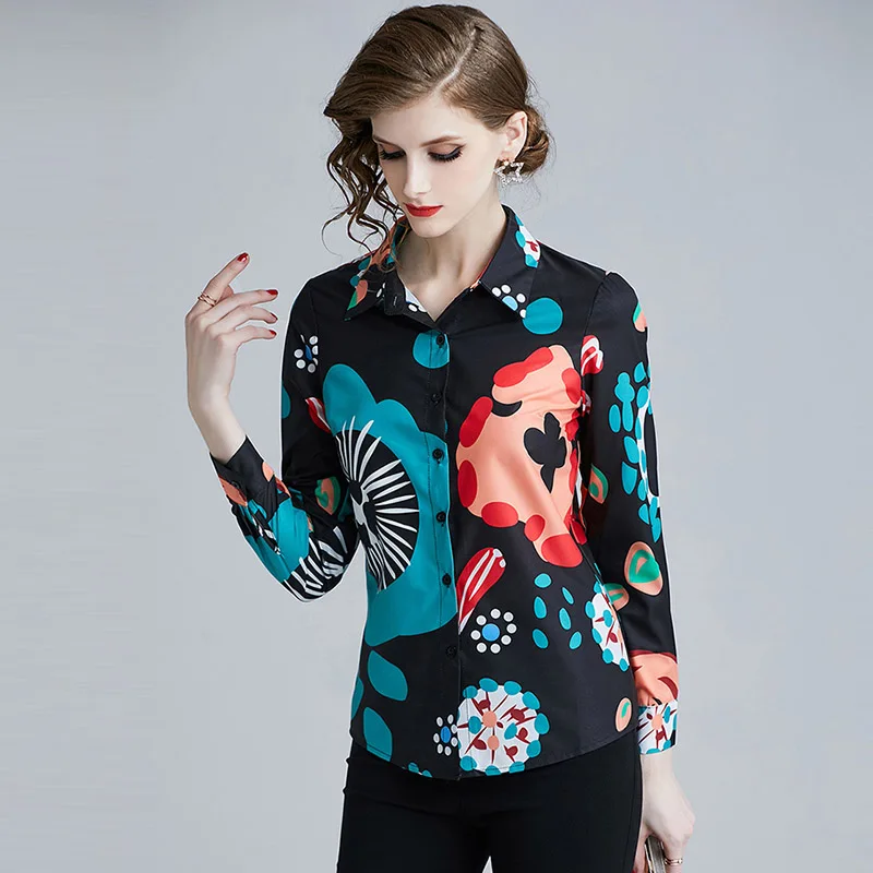  Willstage Women Shirts Floral Printed Pattern Blouse Long Sleeve Office ladies Work Wear Elegant fe