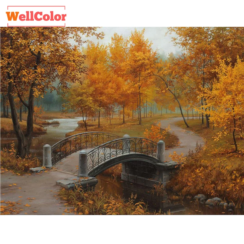 5d Diy Diamond Painting Cross Stitch Brigde in Park Embroidery Landscape Mazayka Full Round Mosaic Needlework | Дом и сад