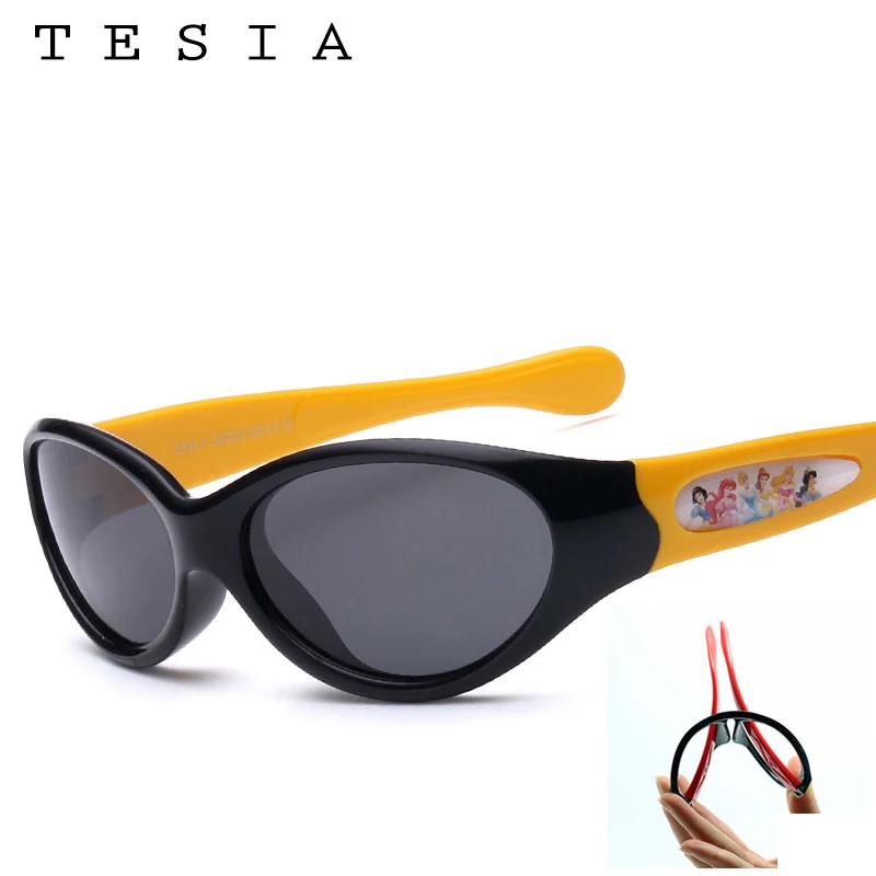 TESIA Lovely Cartoon Children Sunglasses Girls UV400 Protection Polarized Silicone Sun Glasses Kids S834