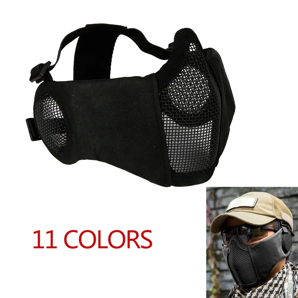 

ActionUnion Airsoft Half Face Mesh Mask With Ear Protection Foldable Lower Mask Metal Steel Tactical Paintball Hunting Military