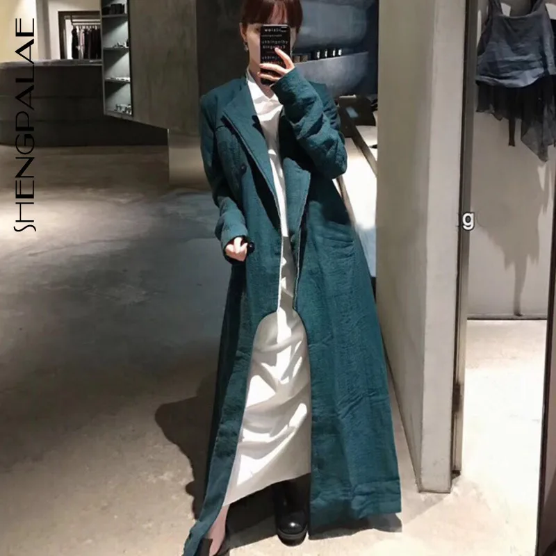 

SHENGPALAE New Winter Autumn European Style Women Zippers Button Spliced O-neck Full Sleeve Wide-wausted Coat Tide FQ686