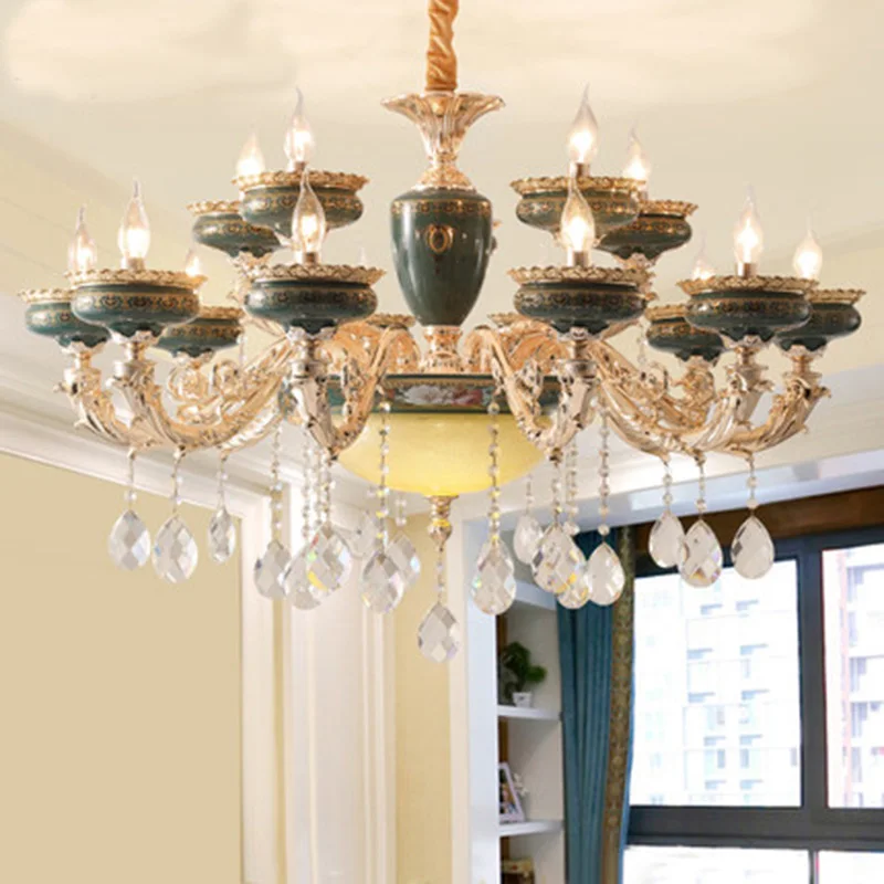 

French pastoralism crystal Chandeliers Ceramic traditional hanging lamp zinc alloy restaurant dinning room living room LED light