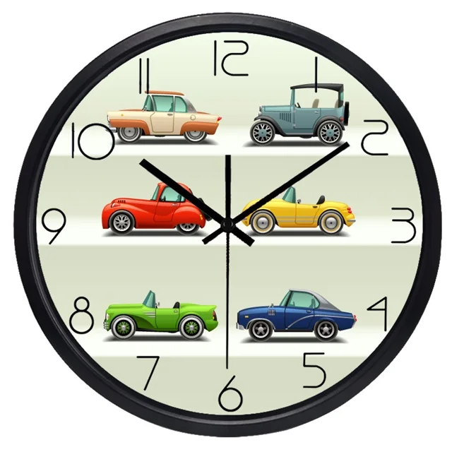 

Animal Car Wall Clock for Children Boy Room, No Ticking Room