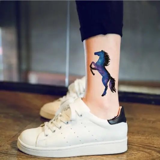 

Waterproof Temporary Fake Tattoo Stickers Cool Blue Purple Horse Animals Unique Design Body Art Make Up Tools