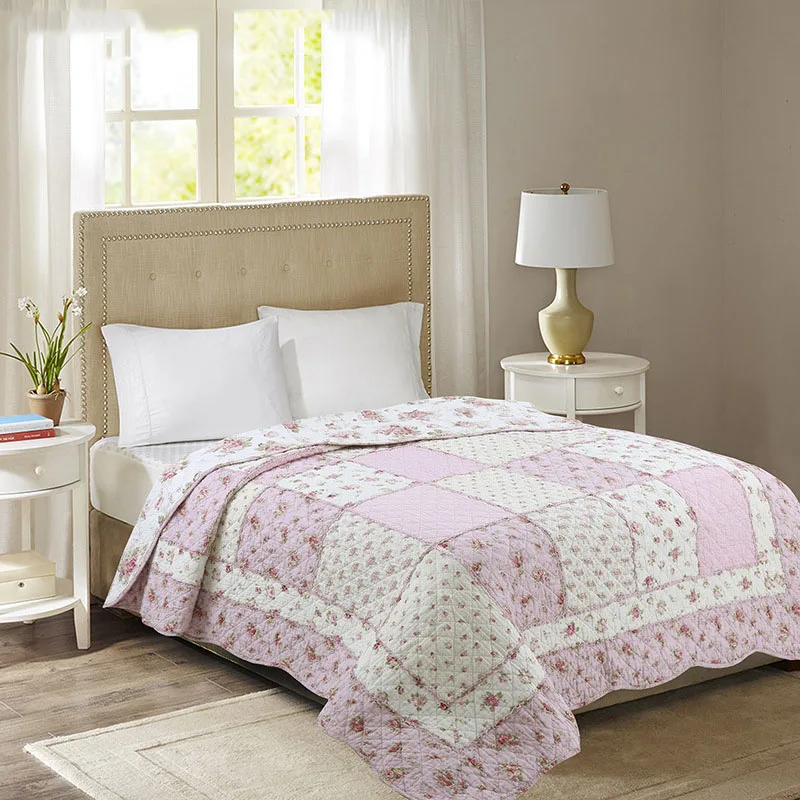 CHAUSUB Soft Cotton Bedspread Quilt 1pc Pink Coverlet Summer Patchwork Quilts Twin Size 150x200cm Quilted Sofa Blanket