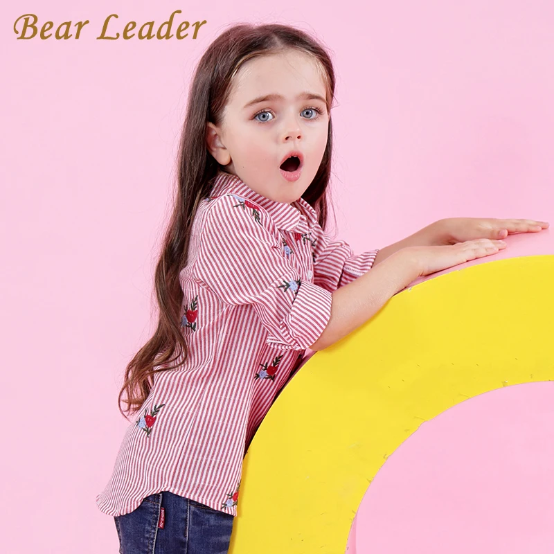 Bear Leader/рубашки для девочек 2018 Новая Осенняя блузка красные цветы вышивка в