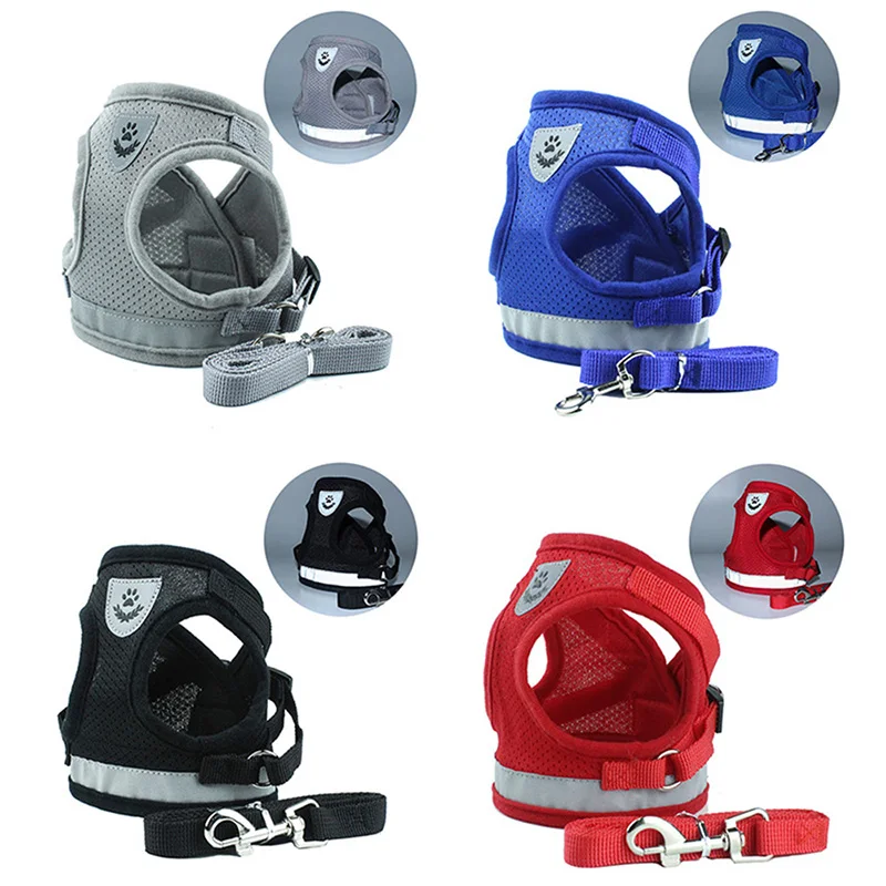 Arnés para perro o gato, chaleco reflectante ajustable para caminar, correa de plomo para cachorros pequeños y medianos, productos para mascotas
