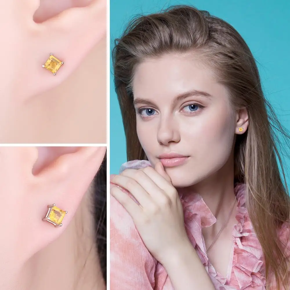JewelryPalace квадратный натуральный цитрин серьги гвоздики 925 стерлингового серебра