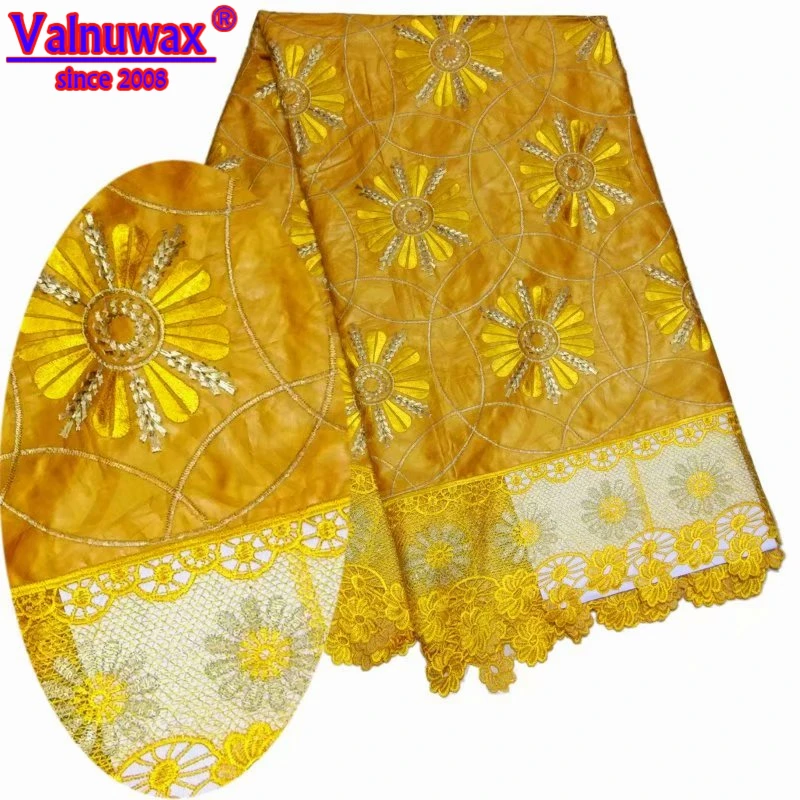 

African Bazin Riche Lace Fabric Nigerian Ankara Embroidered Lace 7 Color Flower 100% Cotton Fabric 5Yards Wedding Decoration -QD