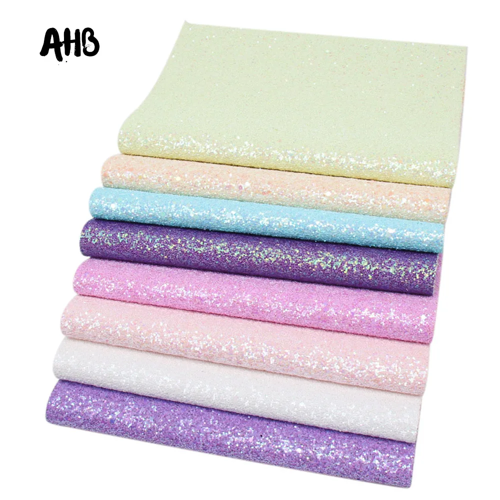 

AHB 8pcs/set Candy Glitter Leather Shiny Sequins Chunky Sheets For Bows DIY Bag Patchwork Material Handmade Leatherette Fabric
