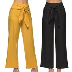 2018 летние Для женщин женские свободные штаны талии завязывают на молнии Высокая талия широкие брюки новый стиль горячие распродажа, модная