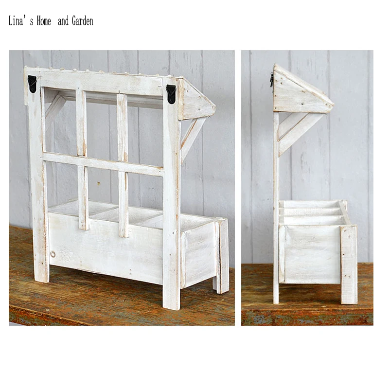 window design shabby white solid wood handmade wall mounted flower planter (4)