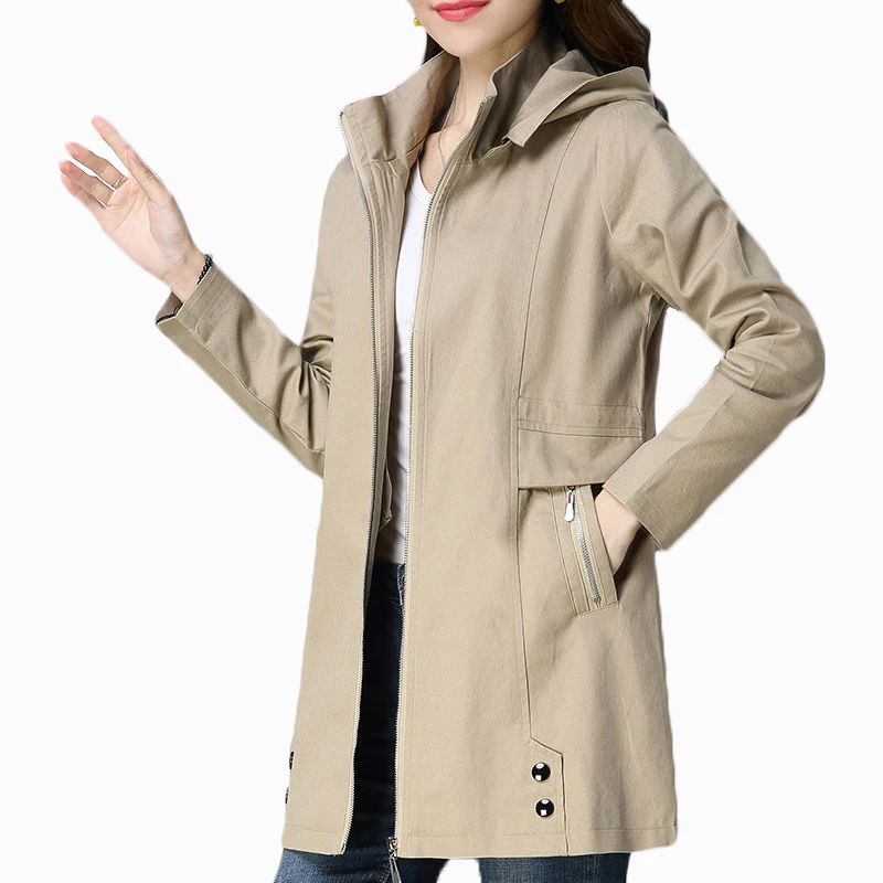 Lâche Blousons Femmes À Taille Solide La Capuchon Printemps Manteaux Slim Manteau 2018 Automne Armygreen red vent khaki Tranchée Femme Coupe Plus Longue Occasionnel c3TKJFl1
