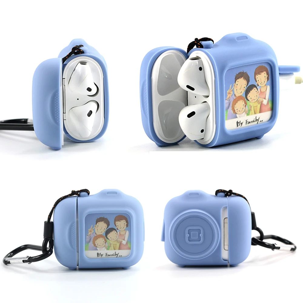 

1PC NEW For AirPods Case Cute Mini Photo Frame Shockproof Silicone Earphone Protective Cover with Hook For Airpods 1 2