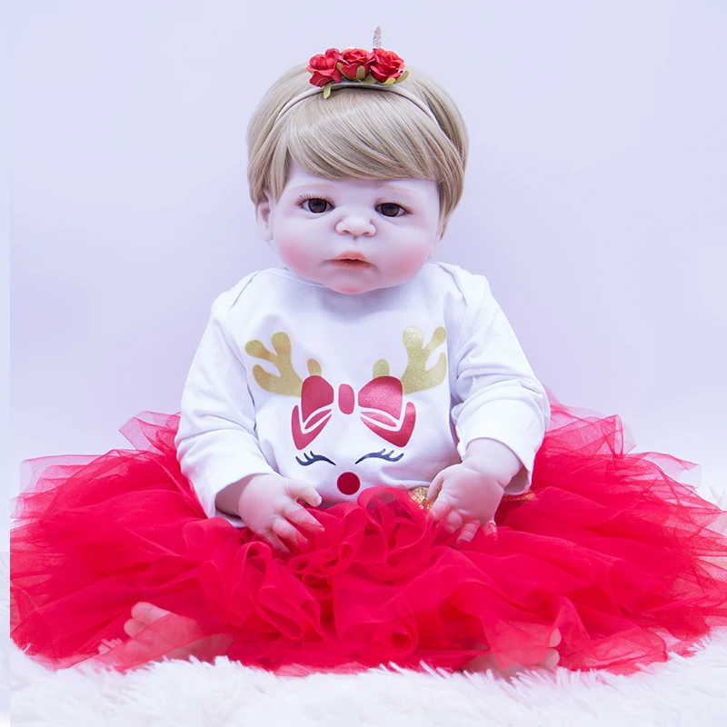 

56cm big BeBe Reborn Doll icy Body Silicone Reborn Baby Dolls with Red flower headdress Gift Toys for sale boneca moana NPK DOLL