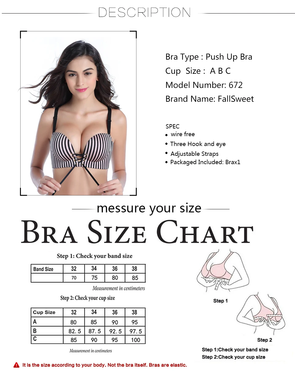 $5/mo - Finance FallSweet Add Two Cups Bras Brassiere for Women Push Up  Padded Unlined