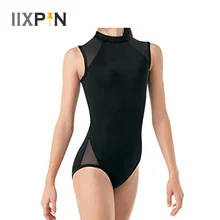 Балетное трико для девочек Купальник без рукавов с воротником под горло сетки сращивания Молния сзади застежка балетные и гимнастические комбинезон-трико
