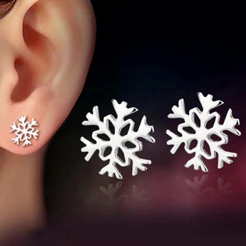 

2018 Snowflake Earrings For Women Korean Style Stud Earrings Love Girl Friend Birthday Silver Earrings New Year Gift