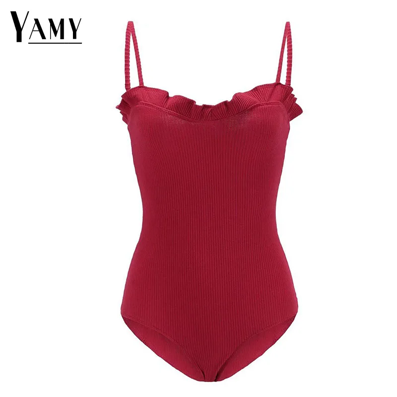 Пикантные ruffless с плеча Тощий боди Женская Летняя обувь bodycon комбинезон Детский 2018
