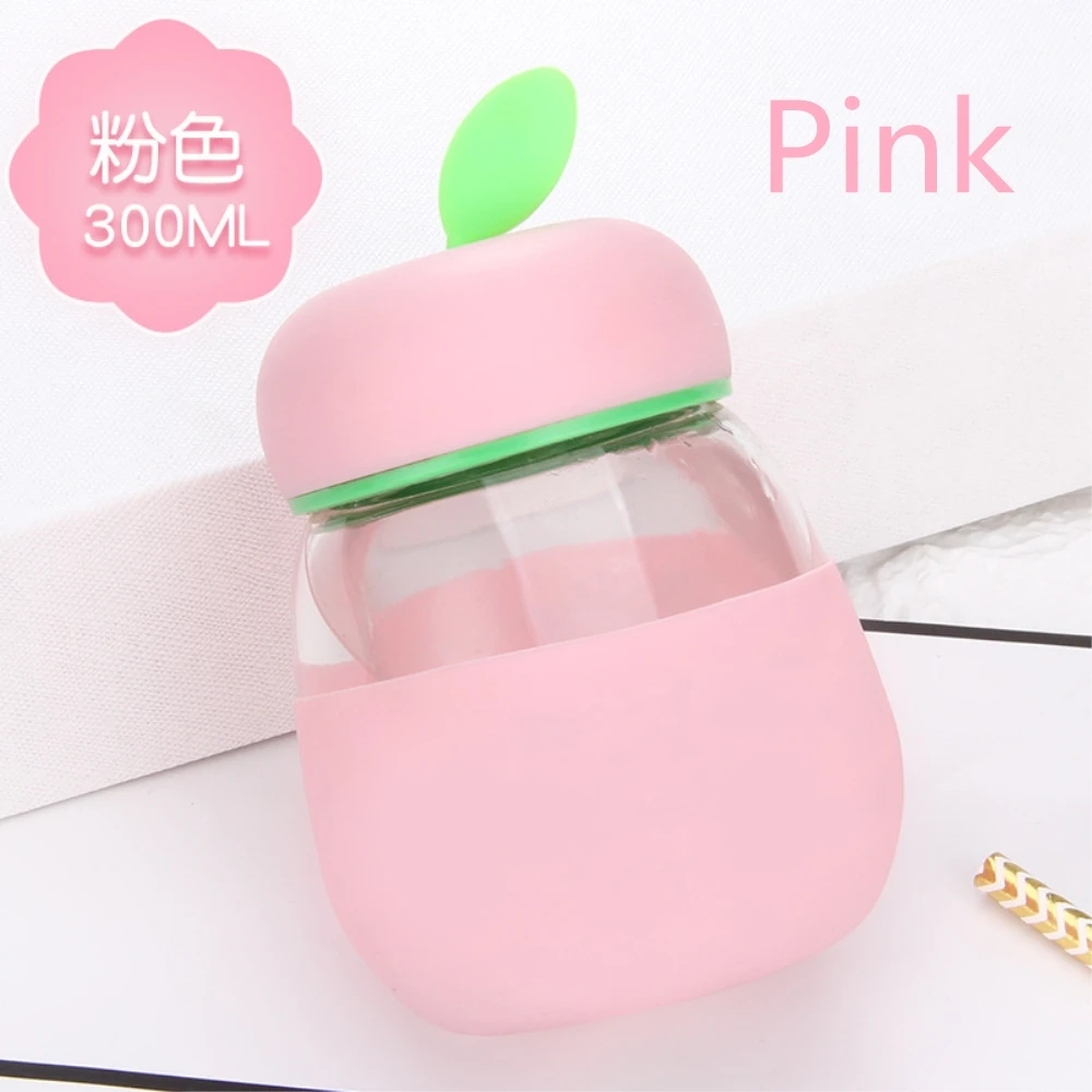 300 мл красивая в форме яблока, переносное Силиконовое термоизоляционное стекло, детское стекло - Цвет: Pink