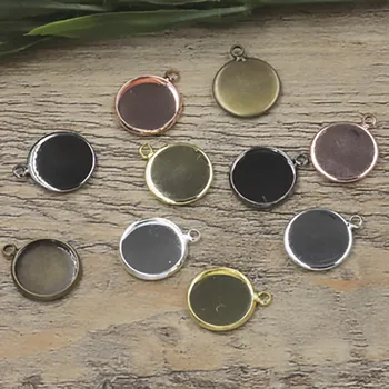 

Wholesale 40 PCS Black Gold/Rhodium/Silver Color Metal Copper Blanks Charms Trays Pendant 10mm-25MM Round Cabochon Base Setting