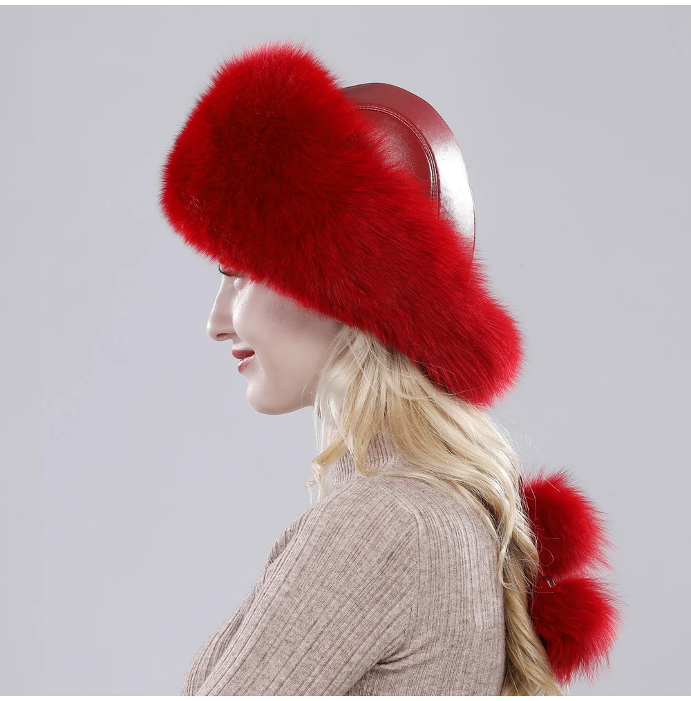 New Style Fashin Girl Genuine Fox Fur Hat Warm Soft Natural Fox Fur Bomber Caps Lady Luxurious Quality Real Fox Fur Hats