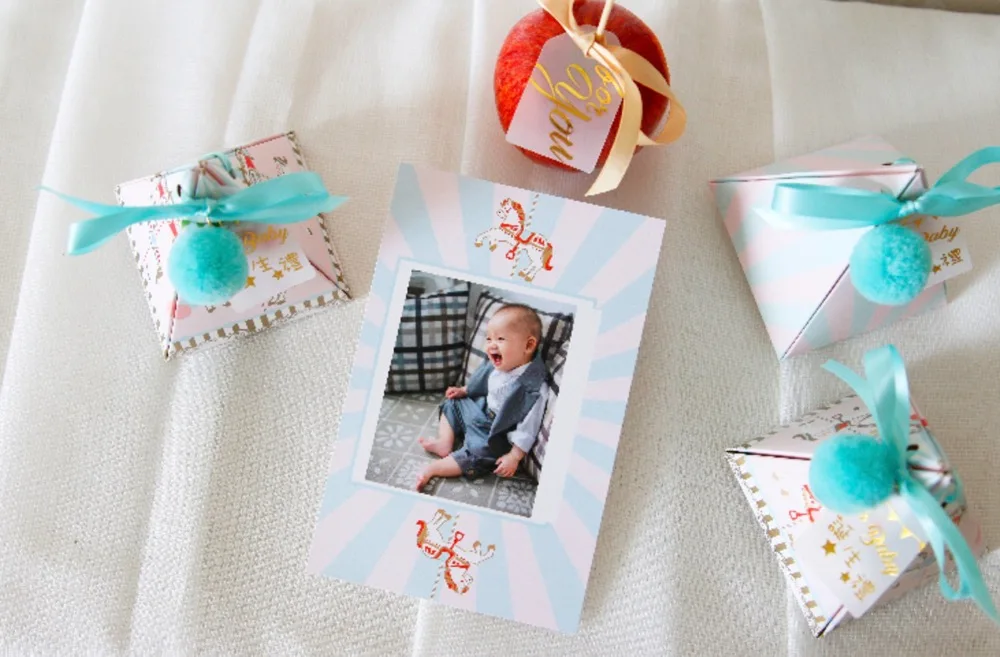 Новые Треугольные крестины Baby Shower синий/розовый мультфильм лошадь конфеты коробки с лентой& Бирки& шары крещение вечерние коробки подарка