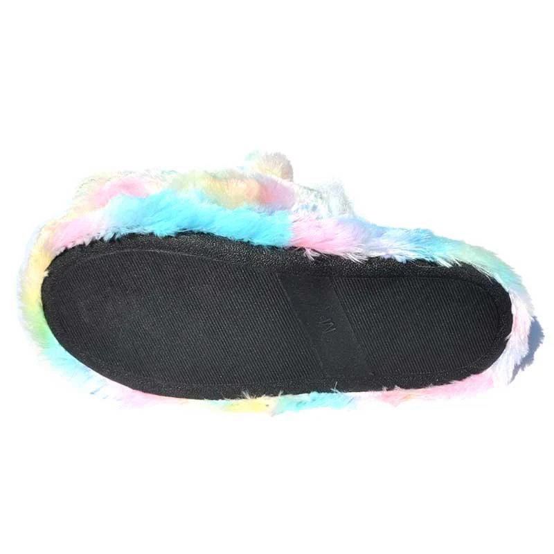 Millffy/разноцветная бархатная забавная плюшевая обувь с единорогом; женская домашняя обувь; домашние зимние тапочки с радужным единорогом