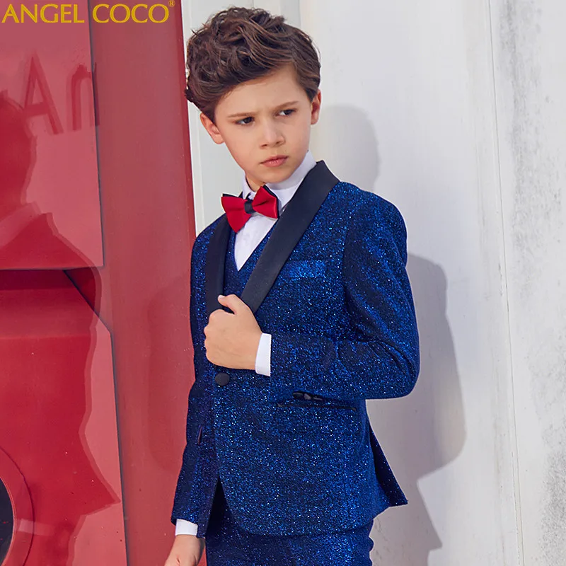 

Boys Bright Shiny Dress Spring Autumn Boys Suits Catwalk Piano Costume Garcon Children Boys Suits For Weddings Boys Prom Suits