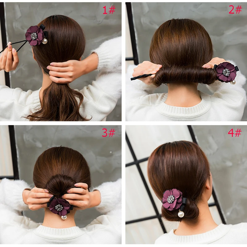 NEW arrival Women Hair Accessories Elegant Rhinestone Flower Pearls Hair Curls Bun Maker Floral Headband Ribbon Hair Making Tool