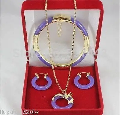 

Wholesale JWEW6529 Natural Purple Jade Fashion Fancy Bracelet pendant earring Top grade Set
